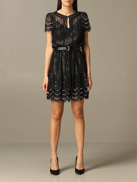 michael kors black sparkle dress|Michael Kors black zipper dress.